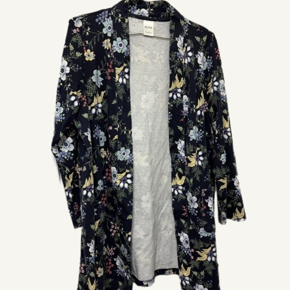 Blair Black Floral Cardigan Open Front Long Sleeve Size L - Cotton Blend